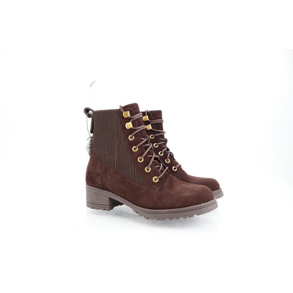 Cole Haan Camea Waterproof Combat Boots Women Size 6B Brown Suede Block Heel